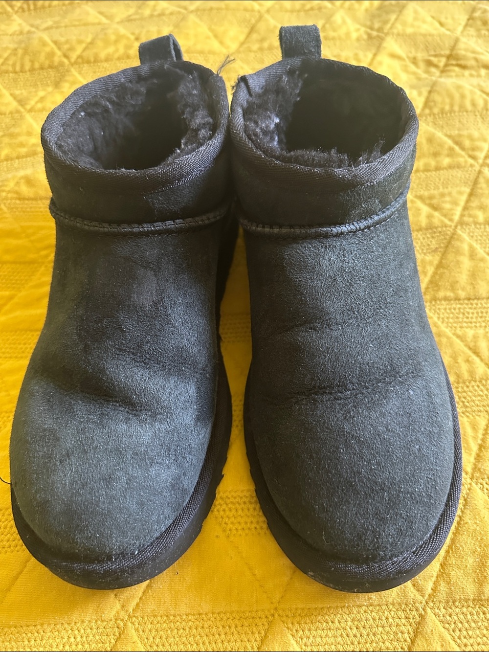 UGG Ultra Mini Cozy Black Suede Short Booties